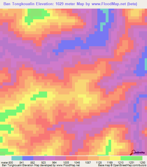 Ban Tongkoualin,Laos Elevation Map