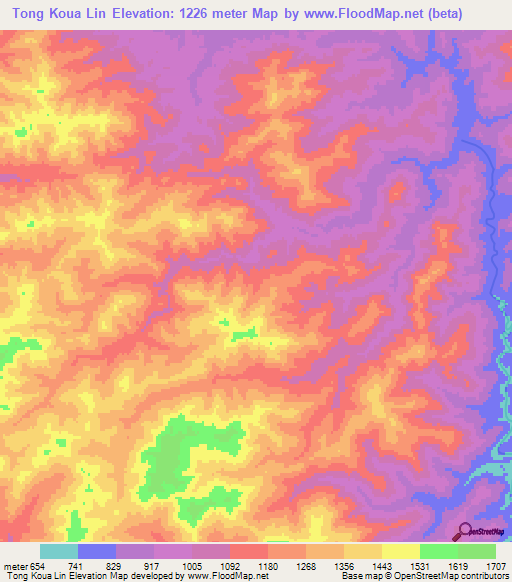 Tong Koua Lin,Laos Elevation Map