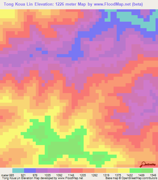 Tong Koua Lin,Laos Elevation Map