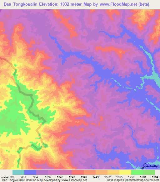 Ban Tongkoualin,Laos Elevation Map