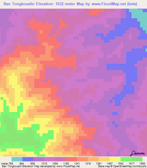 Ban Tongkoualin,Laos Elevation Map