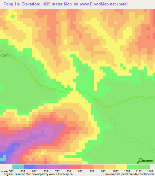 Tong He,Laos Elevation Map