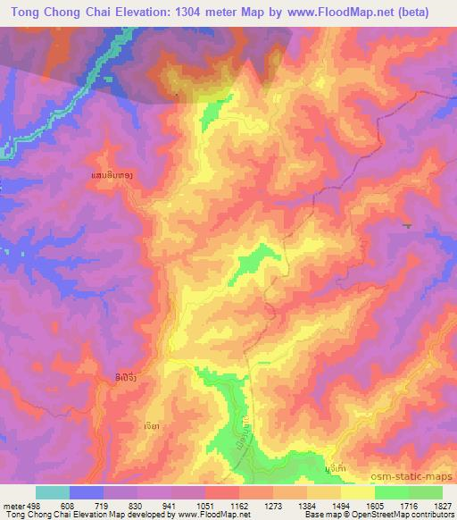 Tong Chong Chai,Laos Elevation Map