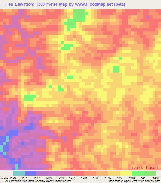 T'leu,Laos Elevation Map