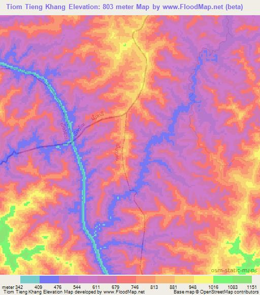 Tiom Tieng Khang,Laos Elevation Map