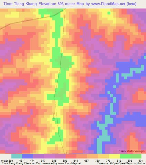 Tiom Tieng Khang,Laos Elevation Map