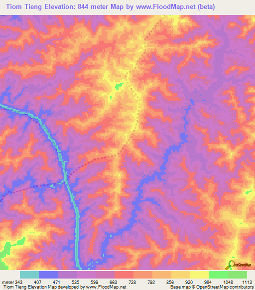 Tiom Tieng,Laos Elevation Map