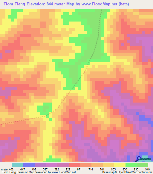 Tiom Tieng,Laos Elevation Map