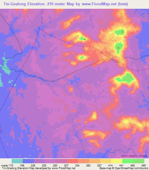 Tin-Gnalong,Laos Elevation Map