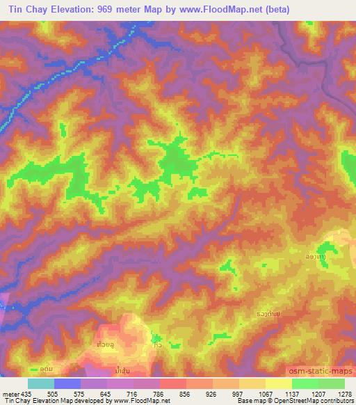 Tin Chay,Laos Elevation Map