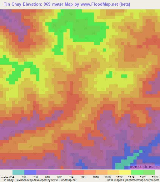 Tin Chay,Laos Elevation Map