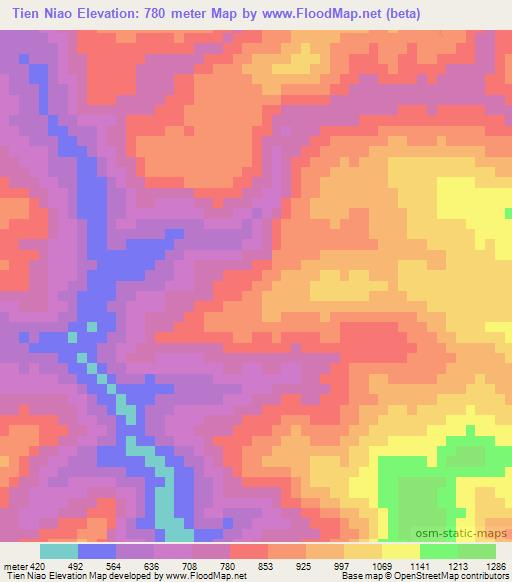 Tien Niao,Laos Elevation Map