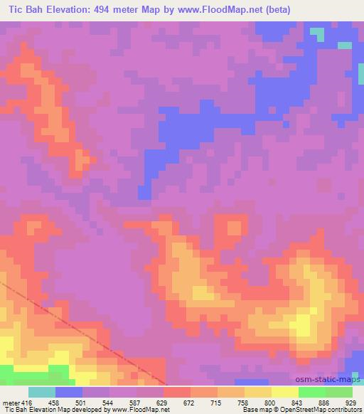 Tic Bah,Laos Elevation Map