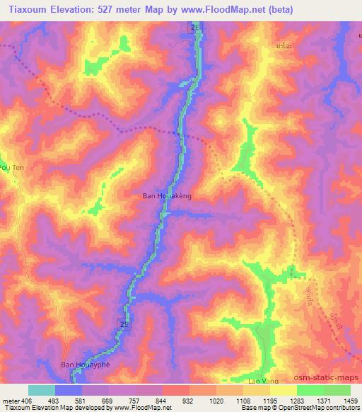 Tiaxoum,Laos Elevation Map