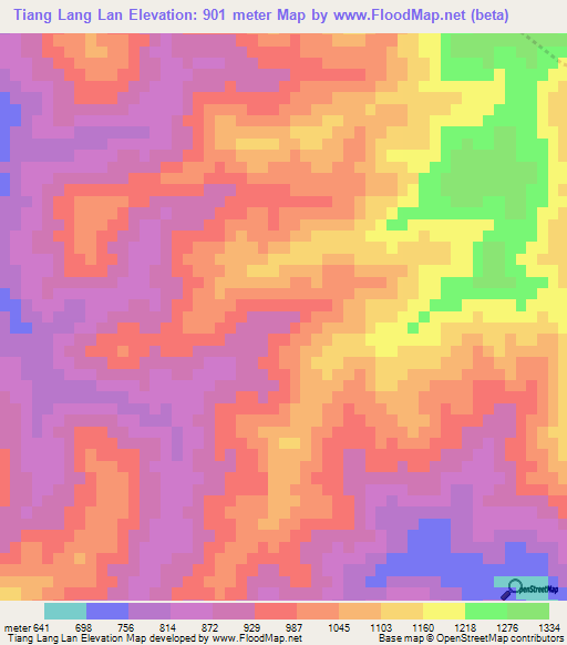 Tiang Lang Lan,Laos Elevation Map