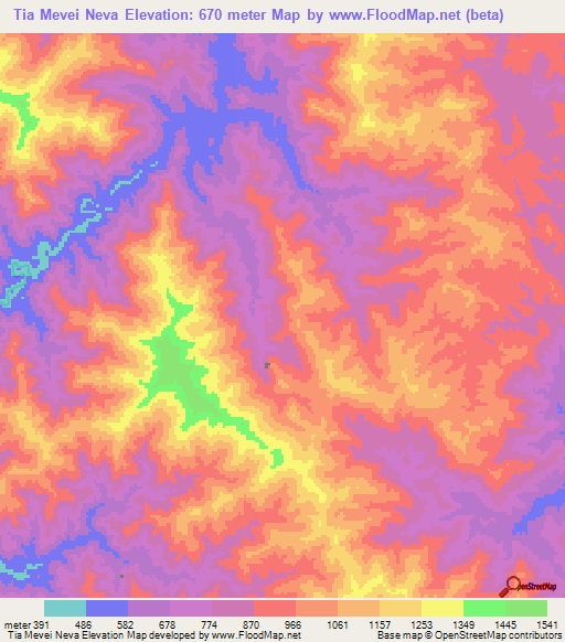 Tia Mevei Neva,Laos Elevation Map