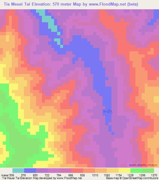 Tia Meuei Tai,Laos Elevation Map