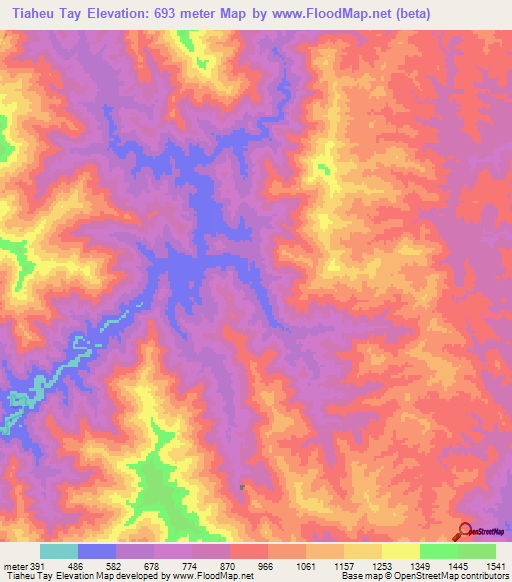 Tiaheu Tay,Laos Elevation Map