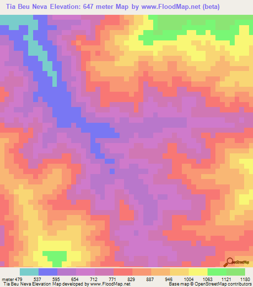 Tia Beu Neva,Laos Elevation Map