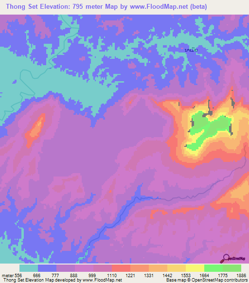 Thong Set,Laos Elevation Map