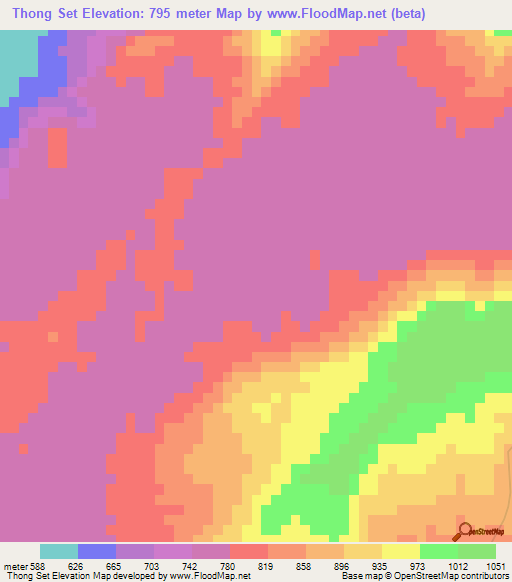 Thong Set,Laos Elevation Map