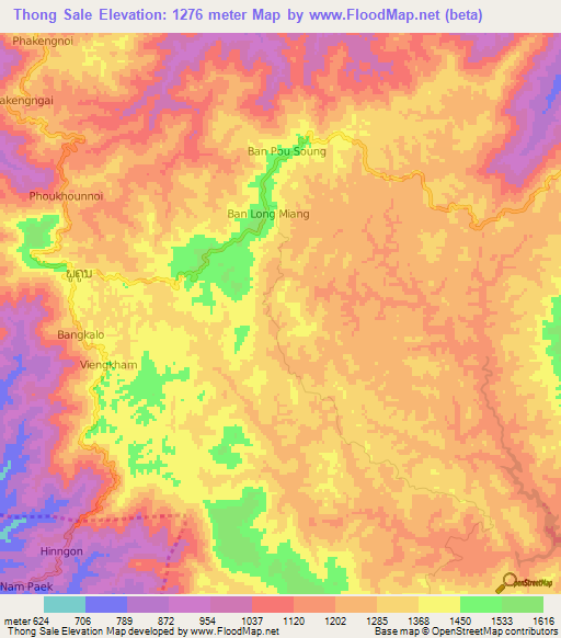 Thong Sale,Laos Elevation Map