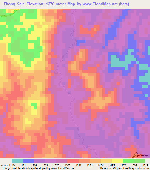 Thong Sale,Laos Elevation Map