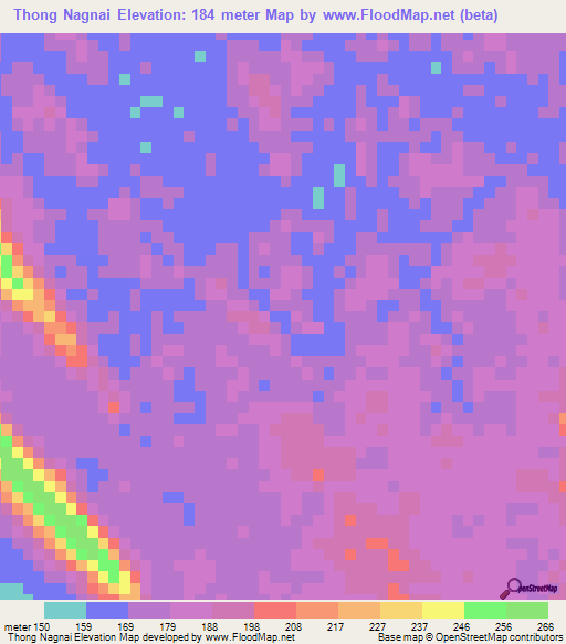 Thong Nagnai,Laos Elevation Map