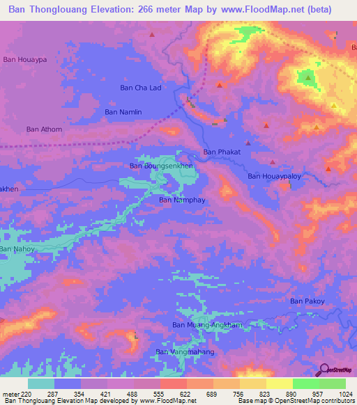 Ban Thonglouang,Laos Elevation Map