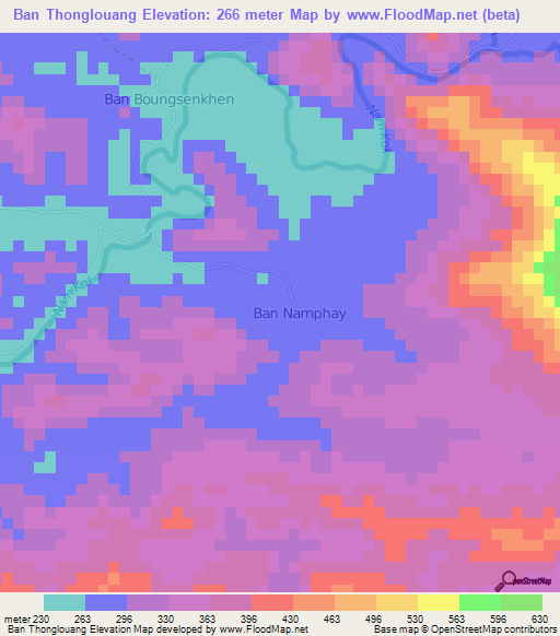 Ban Thonglouang,Laos Elevation Map