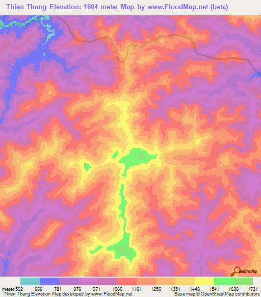 Thien Thang,Laos Elevation Map