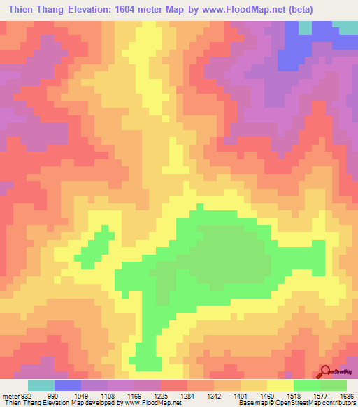 Thien Thang,Laos Elevation Map