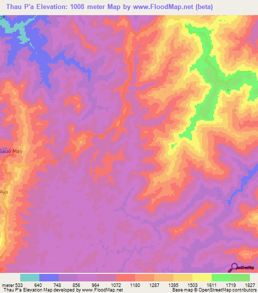 Thau P'a,Laos Elevation Map