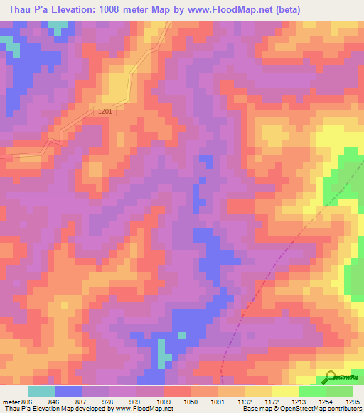 Thau P'a,Laos Elevation Map