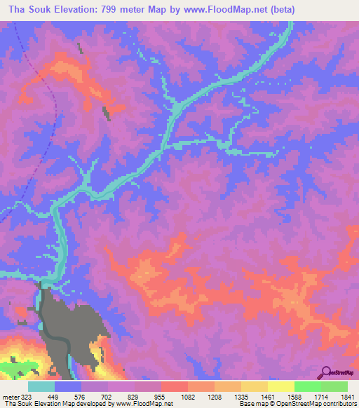 Tha Souk,Laos Elevation Map