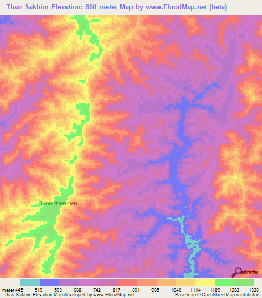 Thao Sakhim,Laos Elevation Map