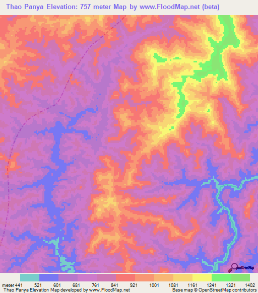 Thao Panya,Laos Elevation Map