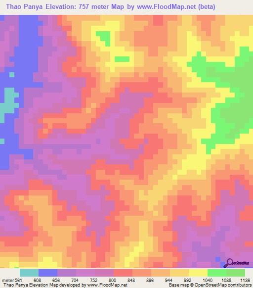 Thao Panya,Laos Elevation Map