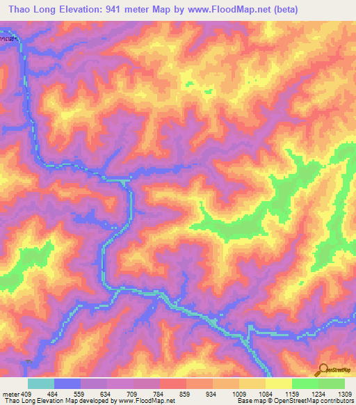 Thao Long,Laos Elevation Map