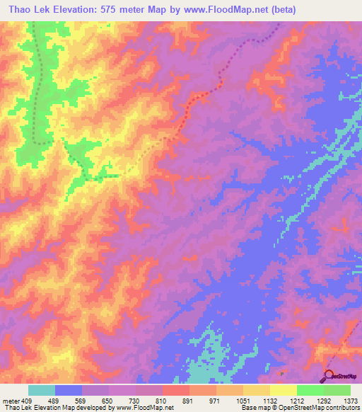 Thao Lek,Laos Elevation Map