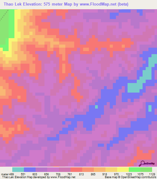 Thao Lek,Laos Elevation Map