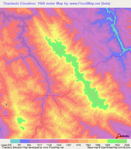 Thaolaolu,Laos Elevation Map