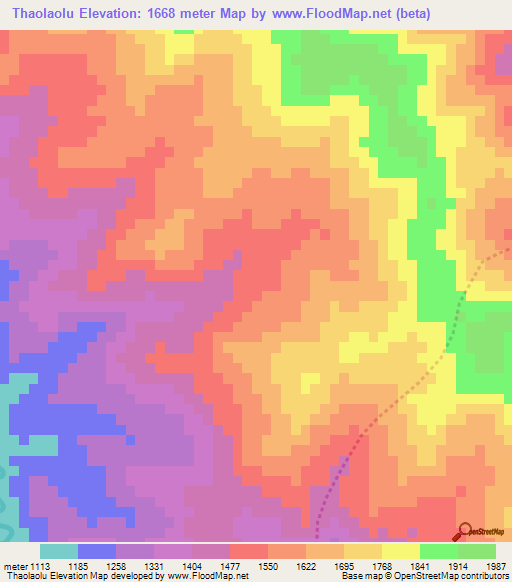 Thaolaolu,Laos Elevation Map