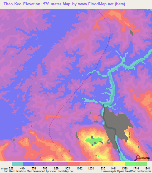 Thao Keo,Laos Elevation Map