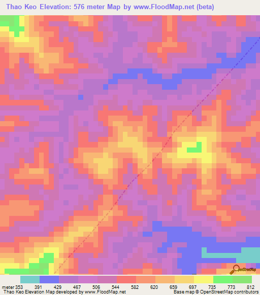 Thao Keo,Laos Elevation Map