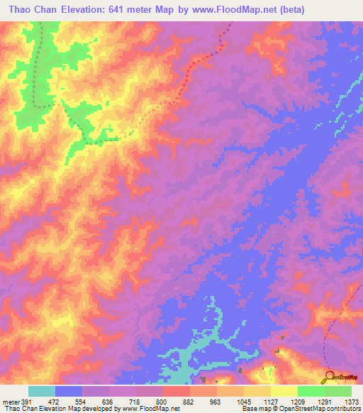 Thao Chan,Laos Elevation Map