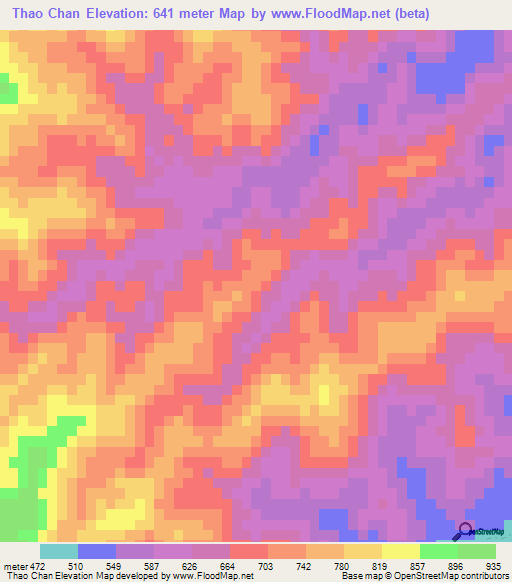 Thao Chan,Laos Elevation Map