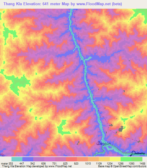 Thang Kla,Laos Elevation Map