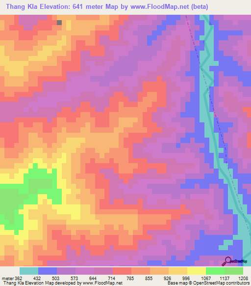 Thang Kla,Laos Elevation Map