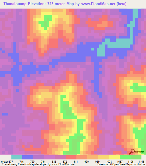 Thanalouang,Laos Elevation Map